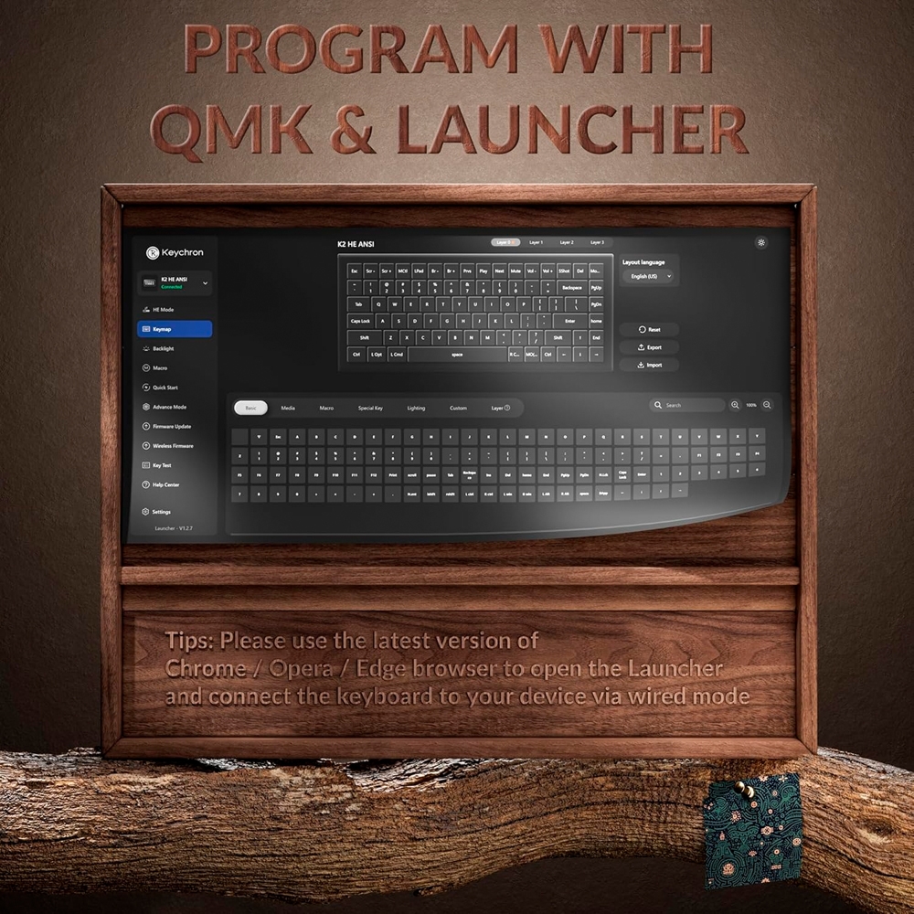 Bàn phím cơ không dây Keychron K2 HE All-Wood Special Edition RGB Hotswap Aluminum (Magnetic Sw)