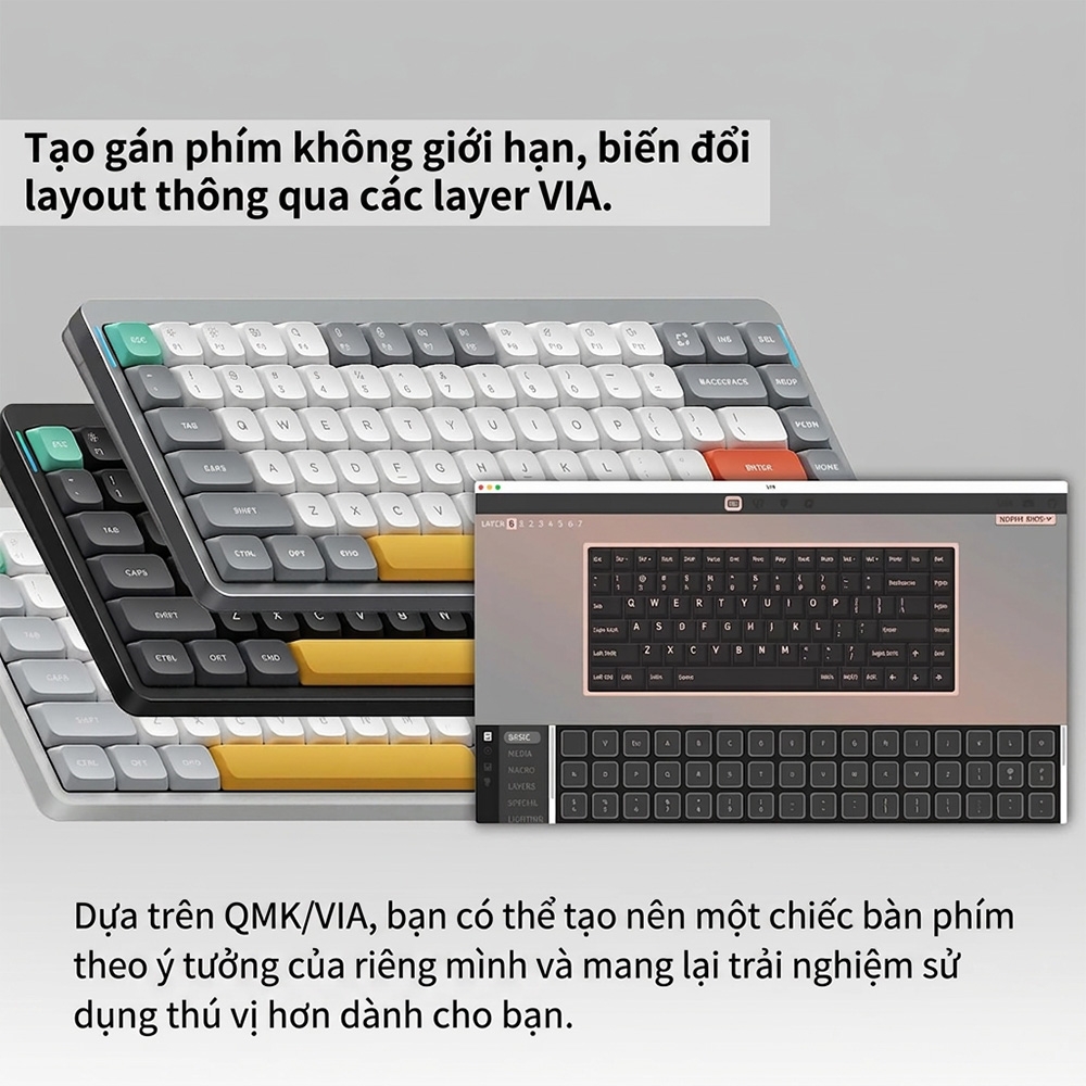 Bàn phím cơ không dây NuPhy Air75 V2 Lunar Gray RGB Hotswap (Nuphy Sw)