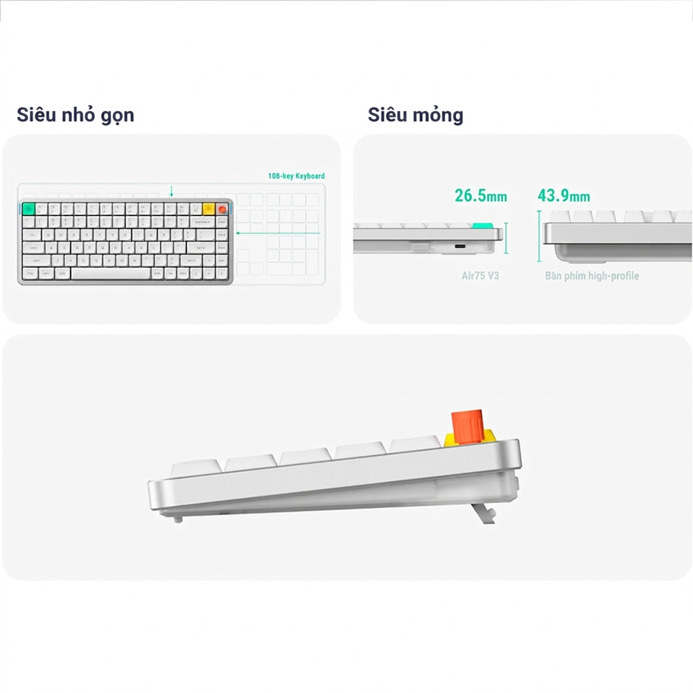 Bàn phím cơ không dây NuPhy Air75 V3 RGB Hotswap (Nuphy Sw)