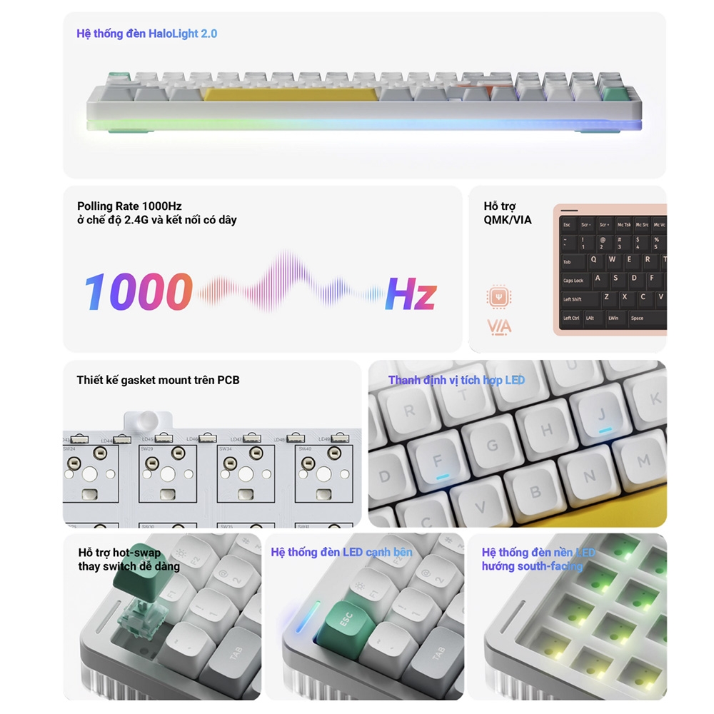 Bàn phím cơ không dây NuPhy Halo96 V2 RGB Hotswap (Nuphy Sw)