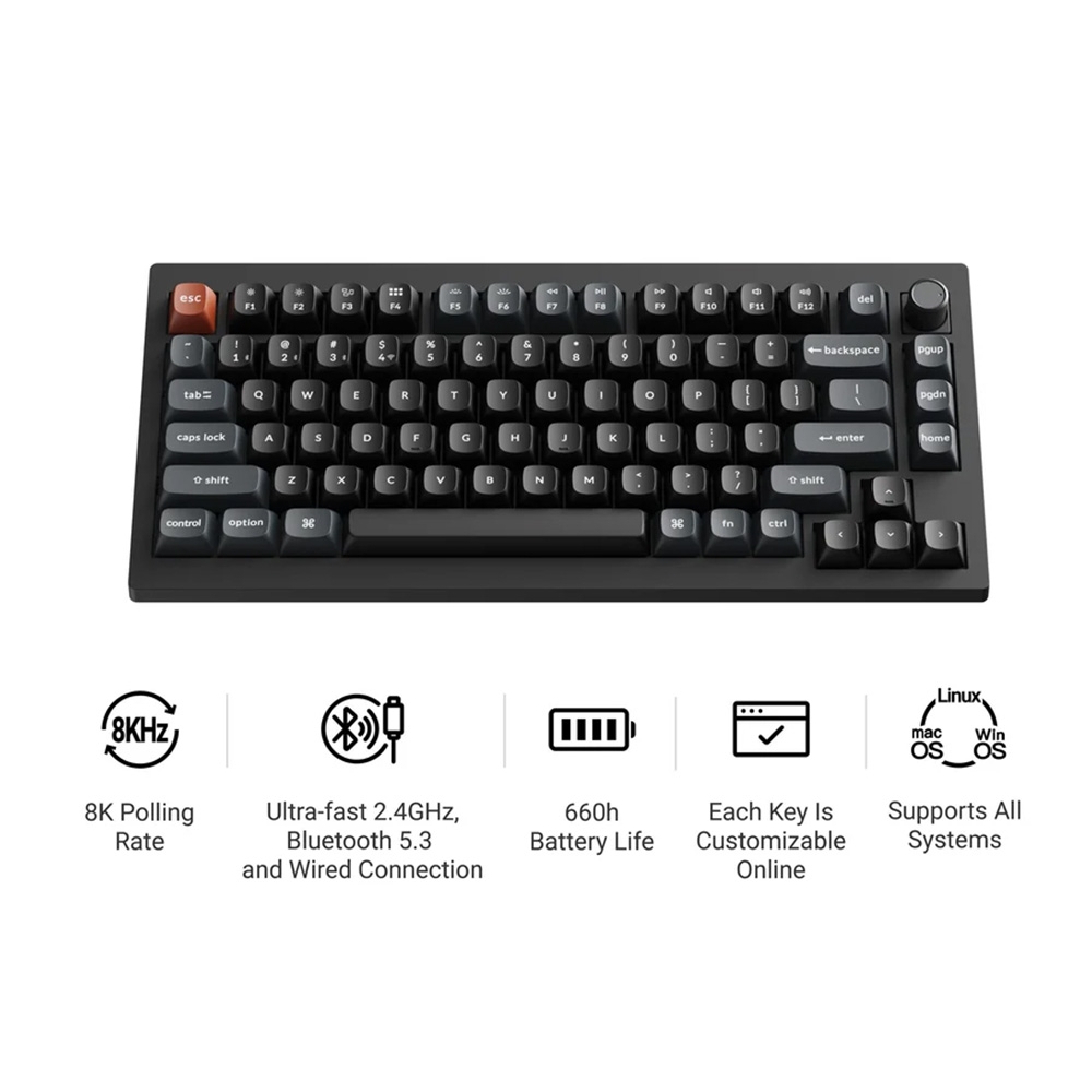 Bàn phím cơ không dây Keychron V1 Ultra 8K ZMK RGB Hotswap