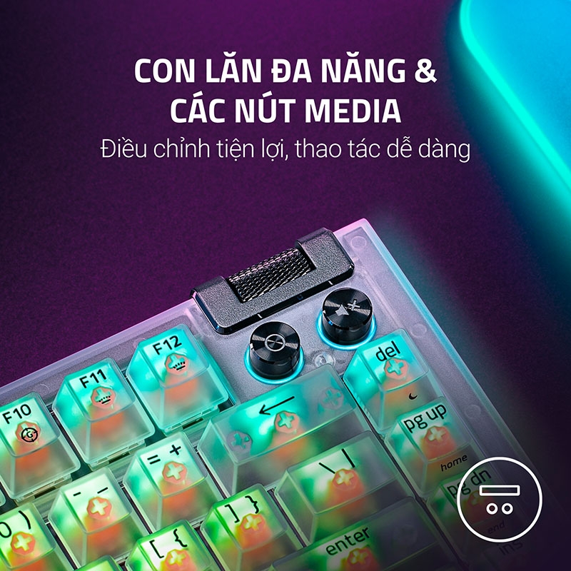 Bàn phím cơ Razer BlackWidow V4 75% Phantom White Edition RGB Hotswap Razer Switch Orange RZ03-05003500-R3M1