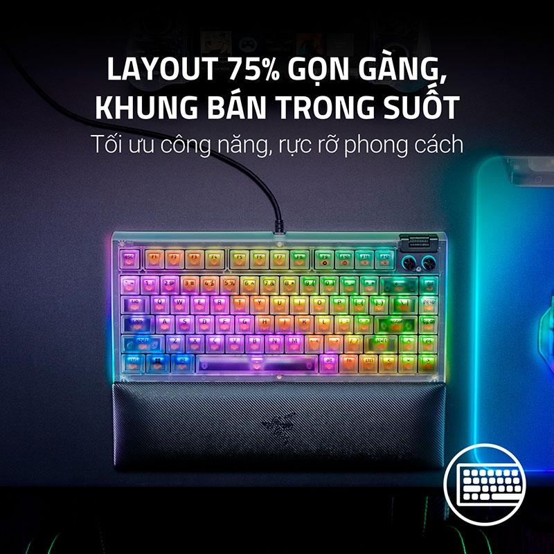 Bàn phím cơ Razer BlackWidow V4 75% Phantom White Edition RGB Hotswap Razer Switch Orange RZ03-05003500-R3M1