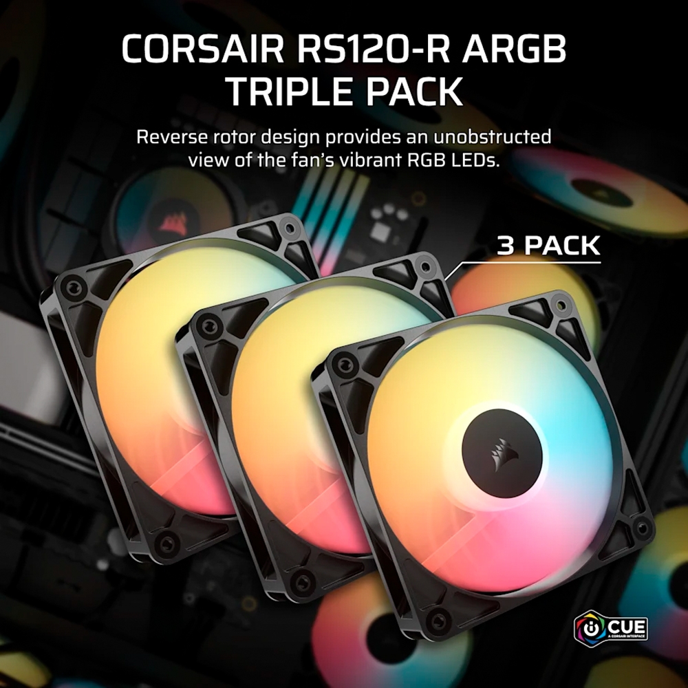 Bộ ba Fan Case Corsair RS120-R ARGB Black CO-9050196-WW (Fan Ngược)
