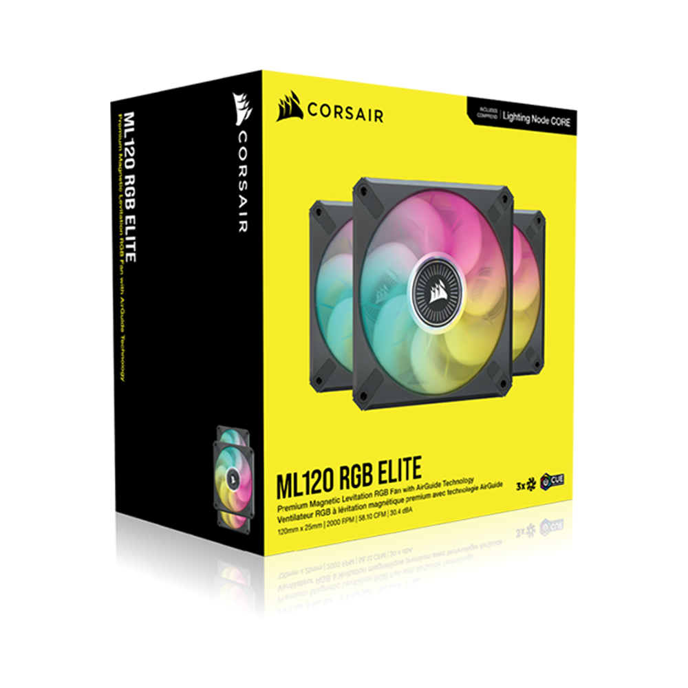 Bộ ba Fan Case Corsair ML120 RGB ELITE Premium 120mm Black with Lighting Node CORE CO-9050113-WW