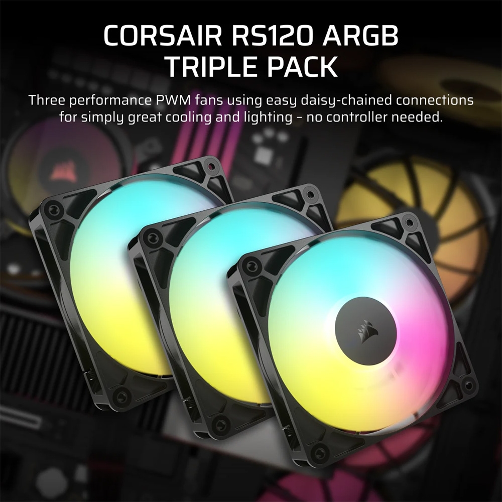 Bộ ba Fan Case Corsair RS120 ARGB 120mm PWM Black CO-9050181-WW (Fan xuôi)