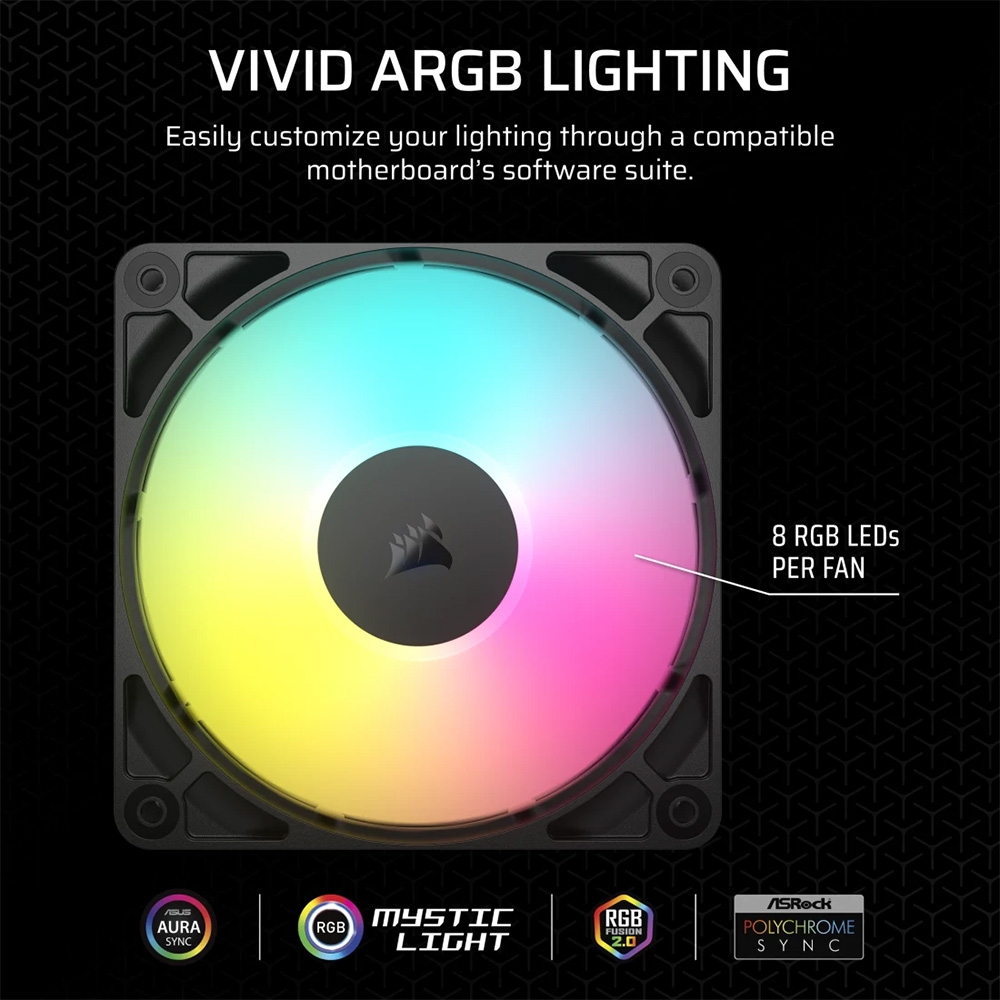 Bộ ba Fan Case Corsair RS120 ARGB 120mm PWM Black CO-9050181-WW (Fan xuôi)