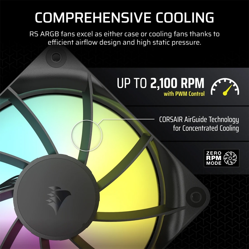 Bộ ba Fan Case Corsair RS120 ARGB 120mm PWM Black CO-9050181-WW (Fan xuôi)