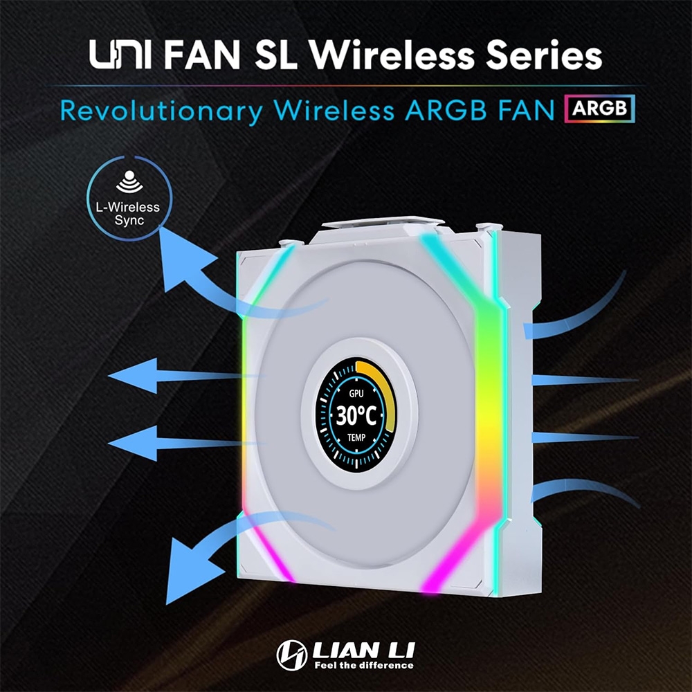 Bộ ba quạt Lian Li Wireless White Cooler Reverse SL LCD 120-3 (Fan Ngược)