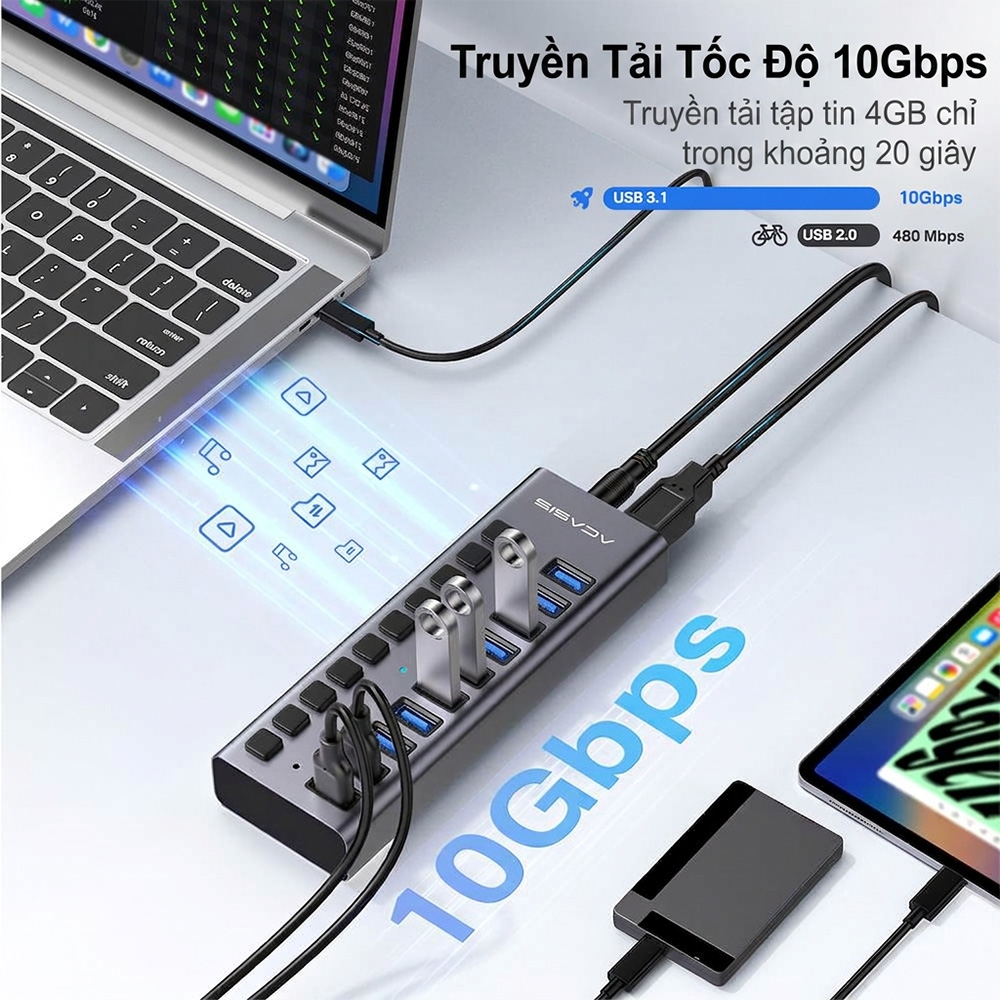 Bộ chia USB 10 cổng USB 3.2 ACASIS HS-710MG-10G