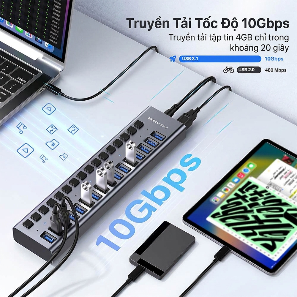 Bộ chia USB 16 cổng USB 3.2 ACASIS HS-716MG-10G