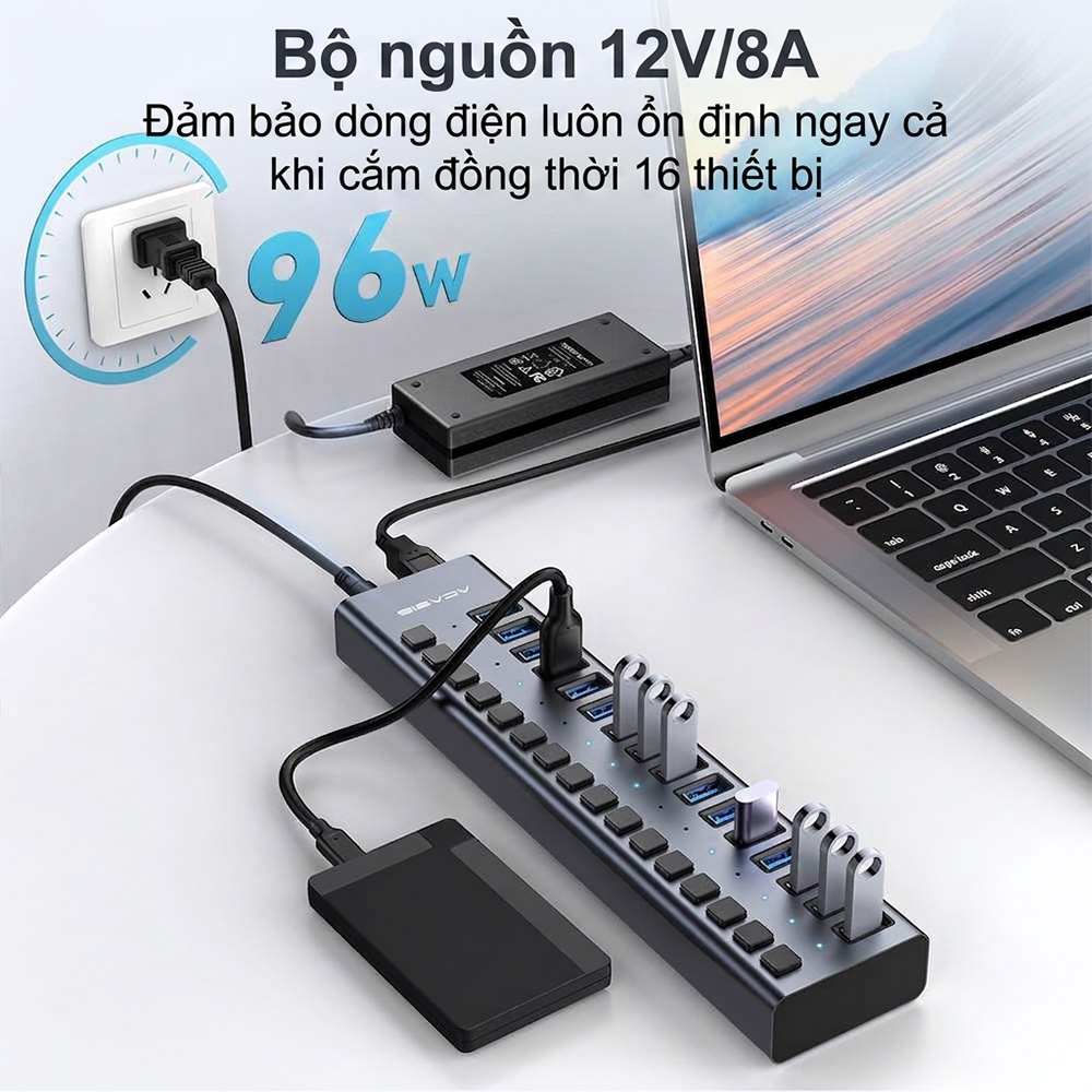 Bộ chia USB 16 cổng USB 3.2 ACASIS HS-716MG-10G