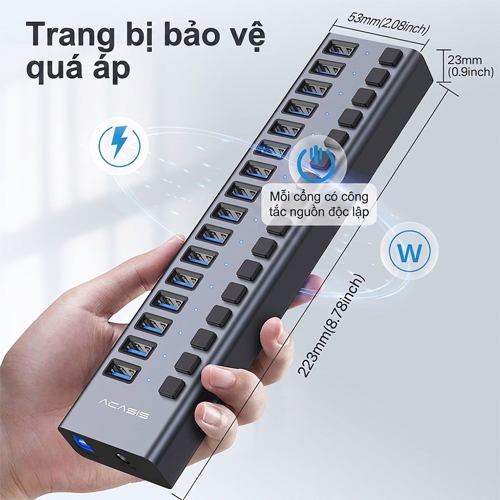 Bộ chia USB 16 cổng USB 3.2 ACASIS HS-716MG-10G