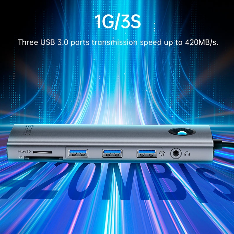 Bộ chia USB Type-C ra 10 cổng Orico PW11-10P-GY