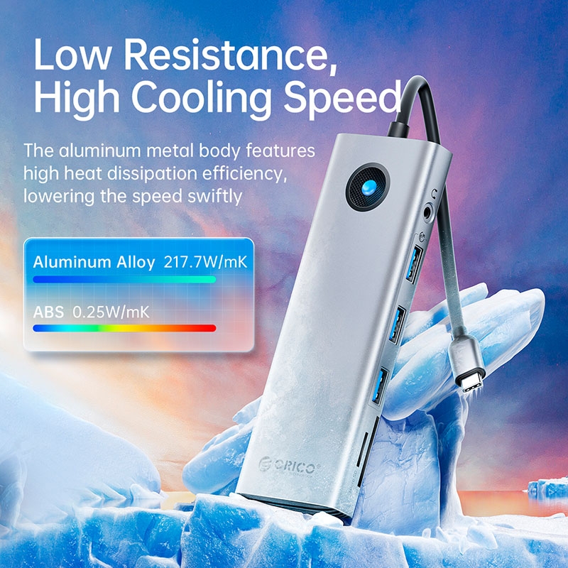 Bộ chia USB Type-C ra 10 cổng Orico PW11-10P-GY