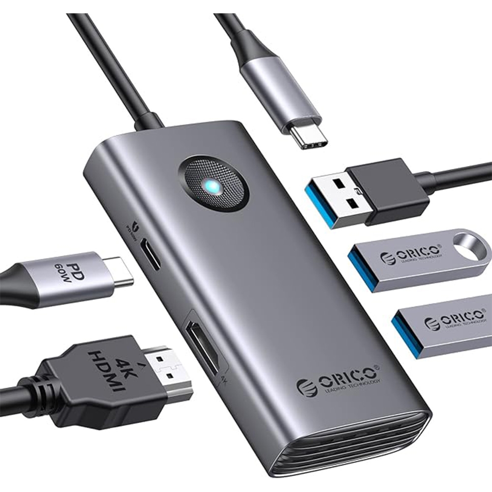 Bộ chia USB Type-C ra 5 cổng Orico PW11-5P-GY