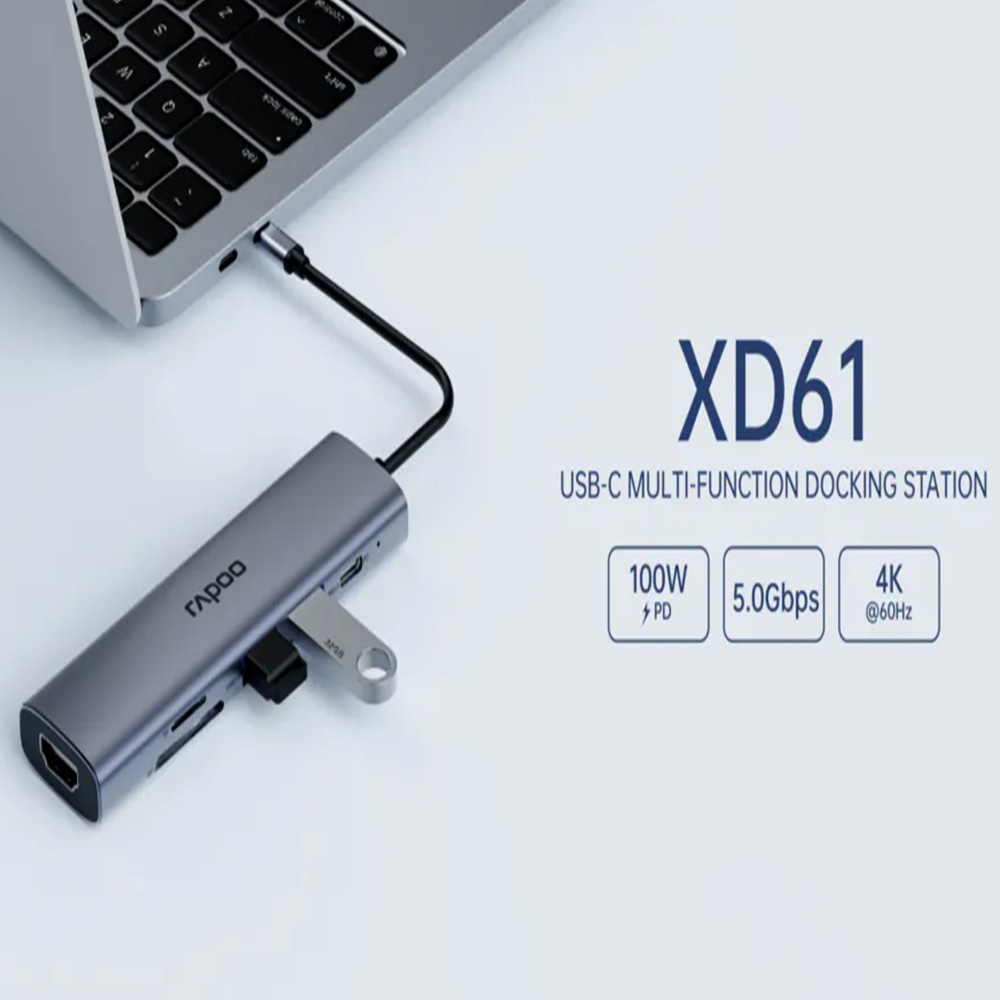 Bộ chia USB Type-C Rapoo 6-in-1 ra HDMI- USBtypeC - USB 3.0 - CarReader XD61