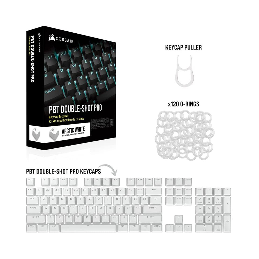 Bộ Keycap Corsair PBT Double-Shot PRO Arctic White CH-9911040-NA