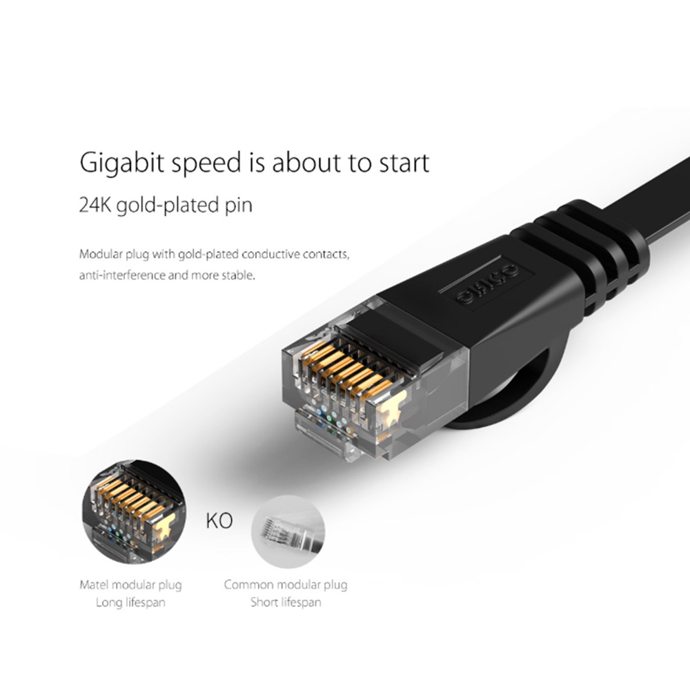 Cáp mạng CAT6 UTP Orico Black 2M/5M/15M/20M/30M dây dẹp 32AWG PUG-C6B