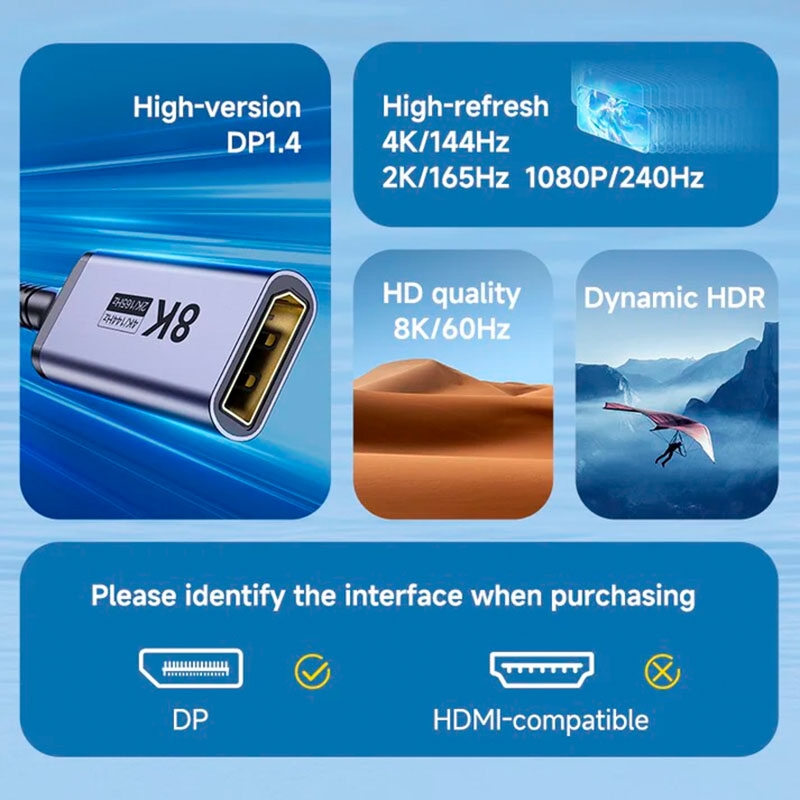 Cáp USB-C to Displayport 1.4 METALINK 2M 8K60Hz/ 4K144Hz/ 2K165Hz MTCDP-20