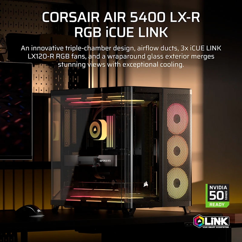 Case máy tính Corsair AIR 5400 LX-R RGB iCUE LINK Triple Chamber Black CC-9011320-WW