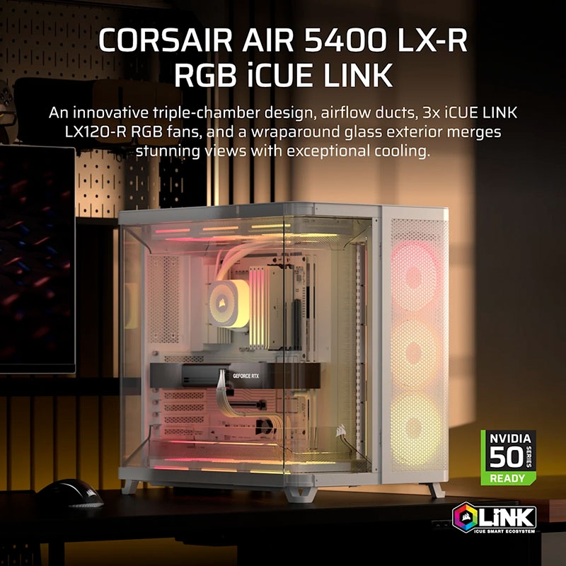 Case máy tính Corsair AIR 5400 LX-R RGB iCUE LINK Triple Chamber White CC-9011321-WW