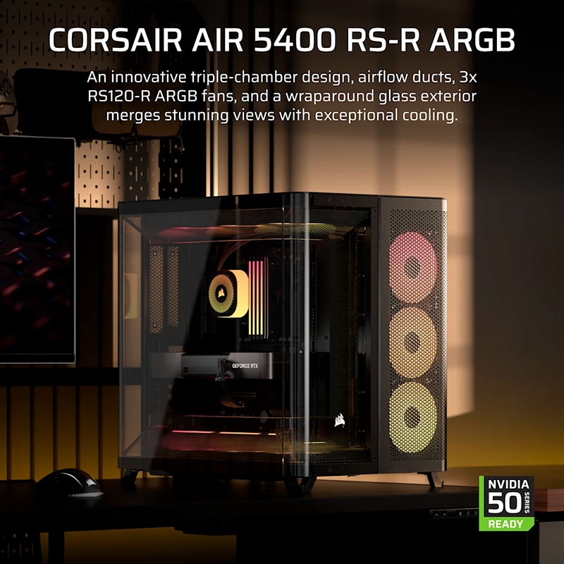 Case máy tính Corsair AIR 5400 RS-R ARGB Triple Chamber Black CC-9011318-WW