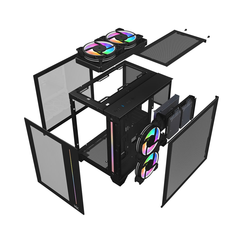 Case máy tính MIK LV12 Mini Elite Black ARGB Led Strip MIK-LV12-Mini-Elite-Black