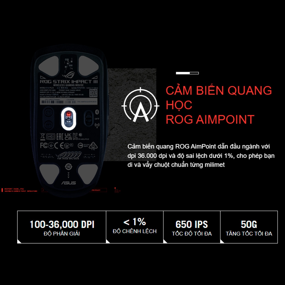 Chuột không dây ASUS ROG Impact III Wireless (White) 90MP03D0-BMUA10