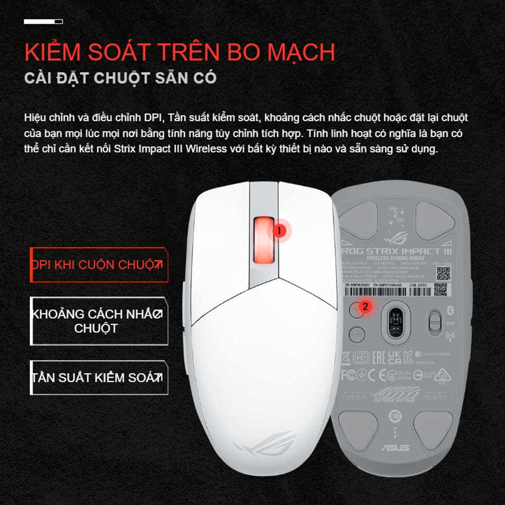 Chuột không dây ASUS ROG Impact III Wireless (White) 90MP03D0-BMUA10
