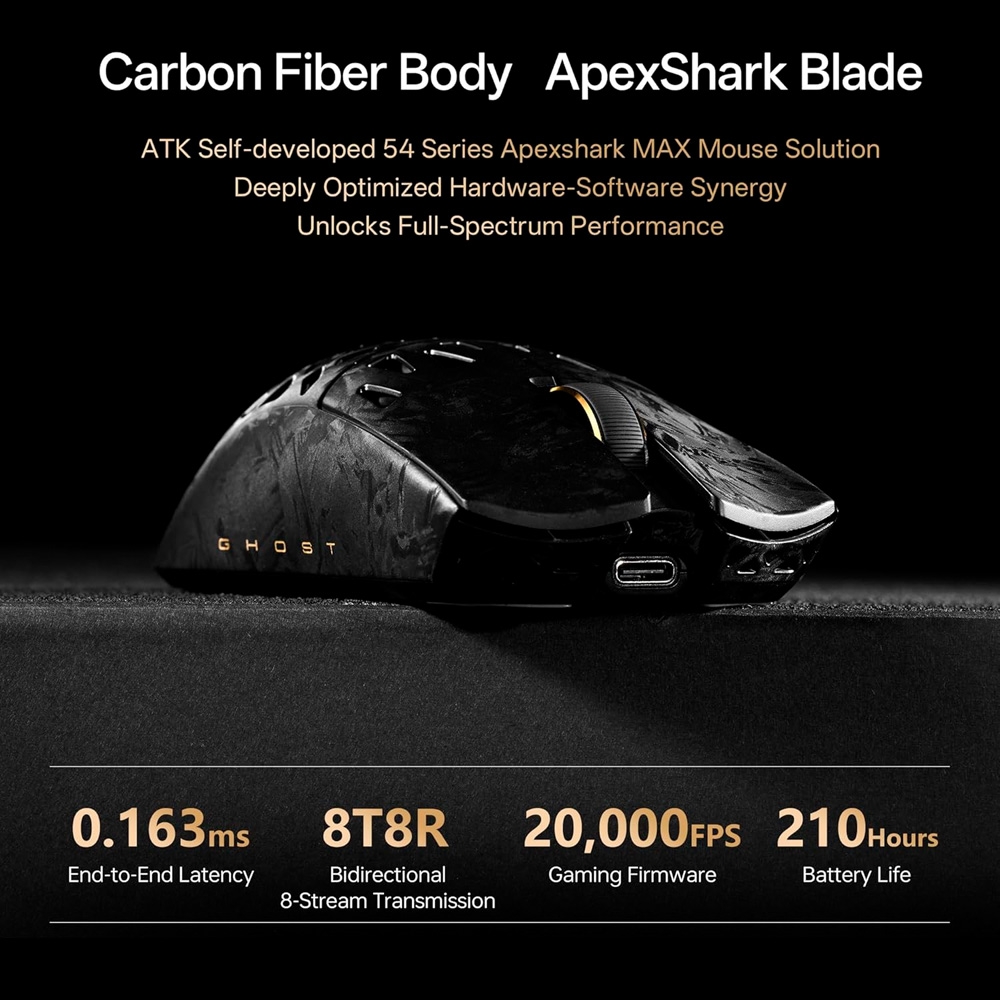 Chuột không dây ATK Blazing Sky Ghost Ultimate Carbon Fiber Hollow Tri-mode Wireless Pixart 3950 Ultra