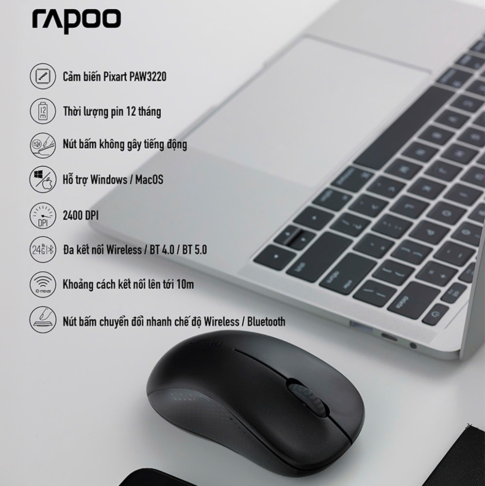 Chuột không dây Rapoo M160S Silent Multimode