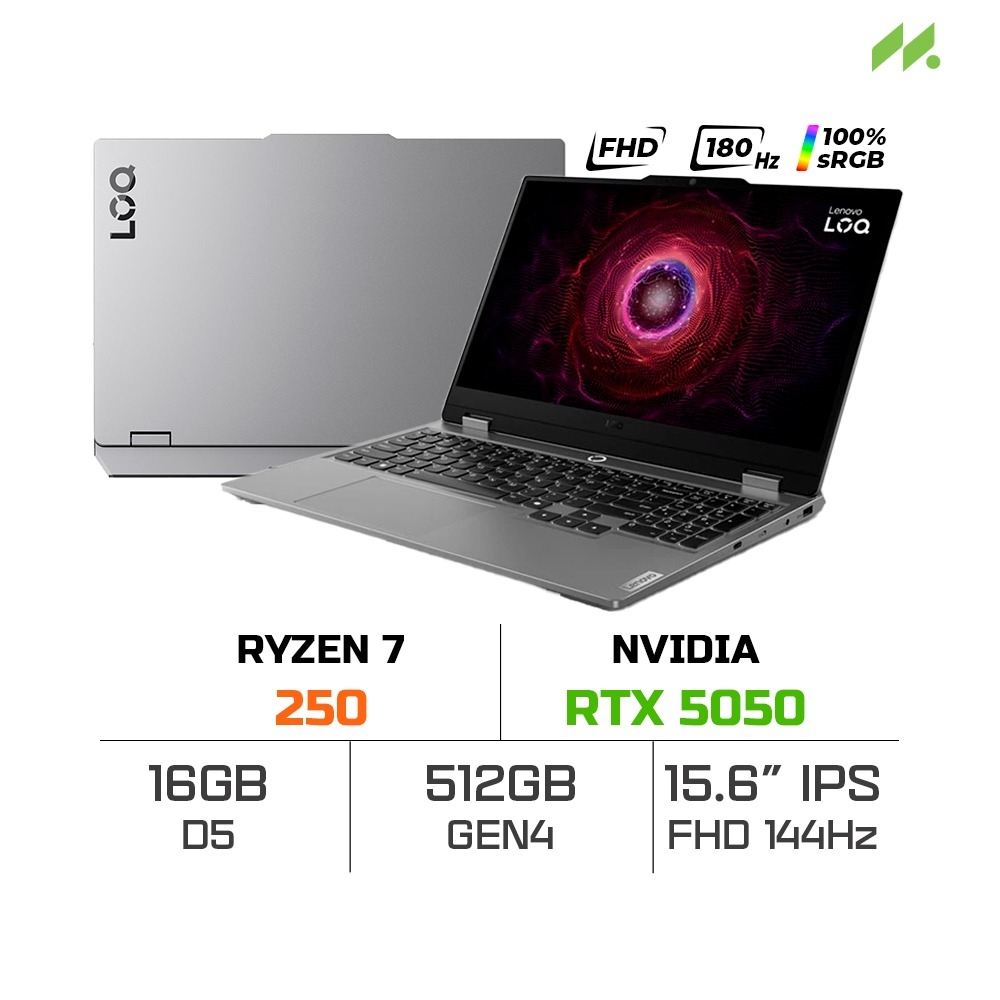 Combo Laptop Lenovo LOQ 15AHP10 Ryzen 7 250 RTX 5050 8GB + Chuột không dây Razer Deathadder V2 X