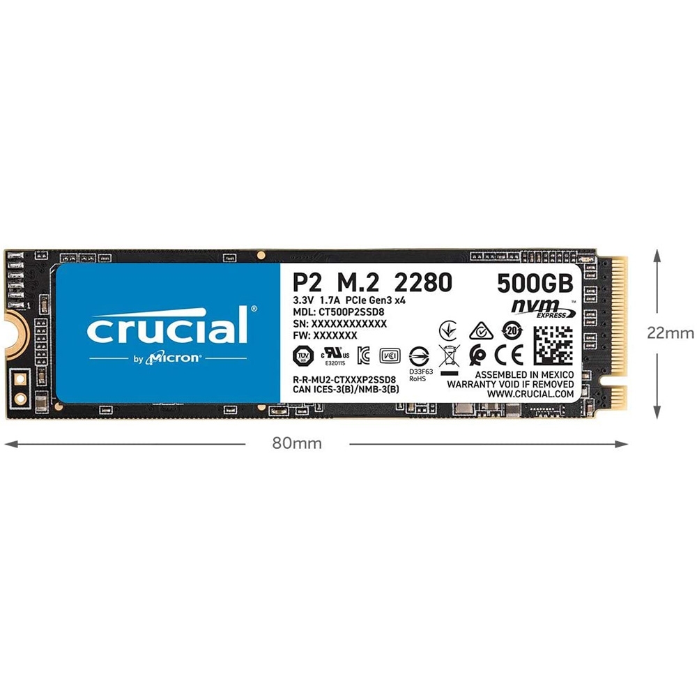 SSD Crucial P2 500GB NVMe 3D-NAND M.2 PCIe Gen3 x4 CT500P2SSD8