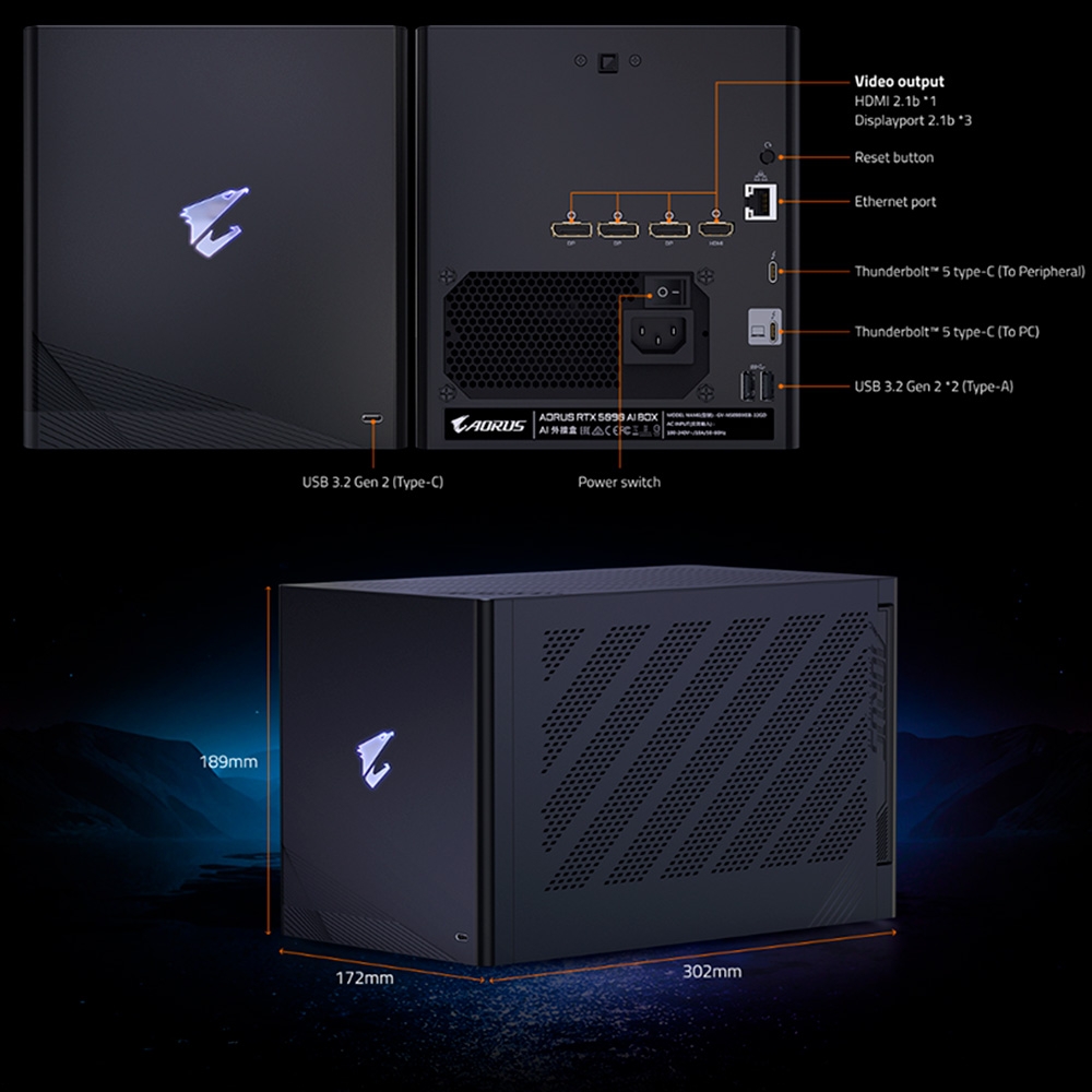 Dock eGPU Gigabyte AORUS RTX 5090 AI BOX GV-N5090IXEB-32GD