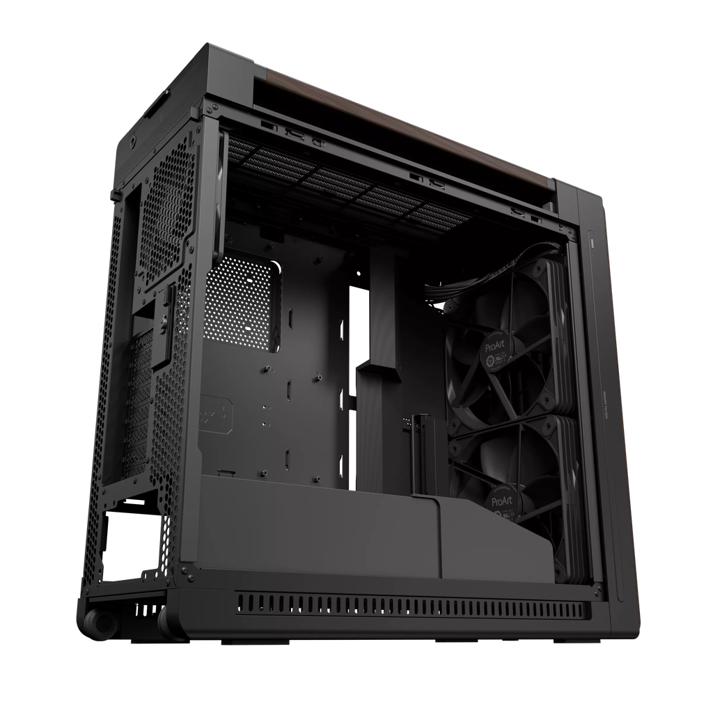 Case máy tính Asus ProArt PA602 Walnut Wood Edition Modern Black Tempered Glass