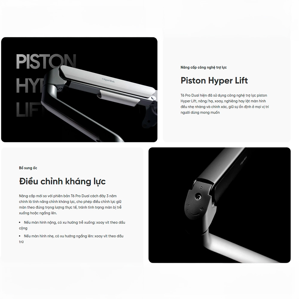 Giá đỡ 2 màn hình Hyperwork T6 Pro Dual 17-32 inch