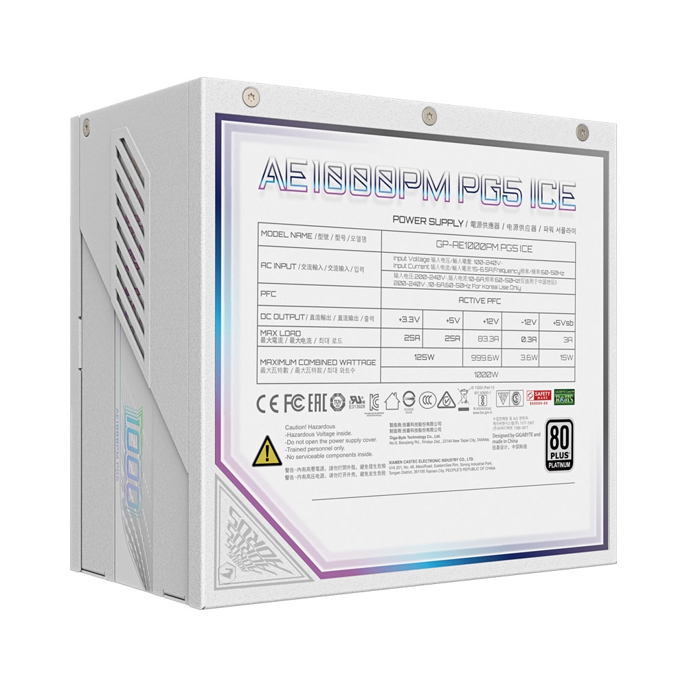 Nguồn máy tính Gigabyte AORUS ELITE P1000W ICE PCIE5 1000W 80 Plus Platinum GP-AE1000PM-PG5-ICE