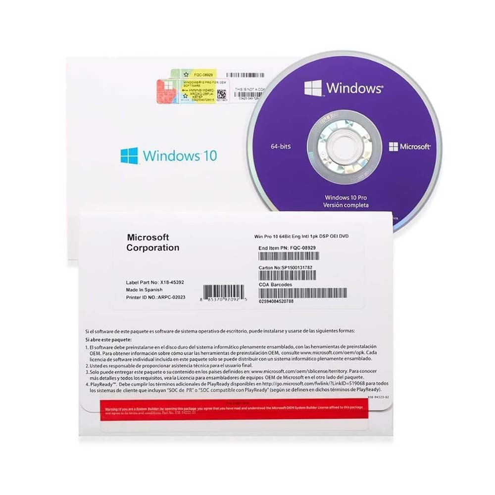 Hệ điều hành Windows 10 Pro 64bit English 1pk DSP OEI DVD FQC-08929 (DVD & Key)