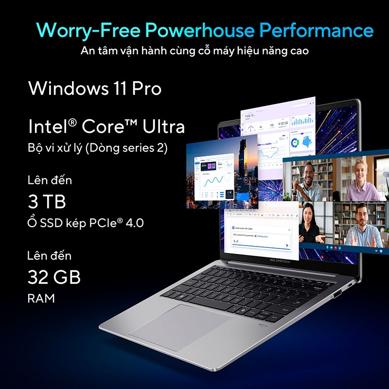 Laptop Asus ExpertBook P5 P5405CSA-NZ0017W (Ultra 7 258V, Intel Arc Graphics, RAM 32GB LPDDR5X, SSD 1TB, 14 Inch WVA WQXGA 144Hz)