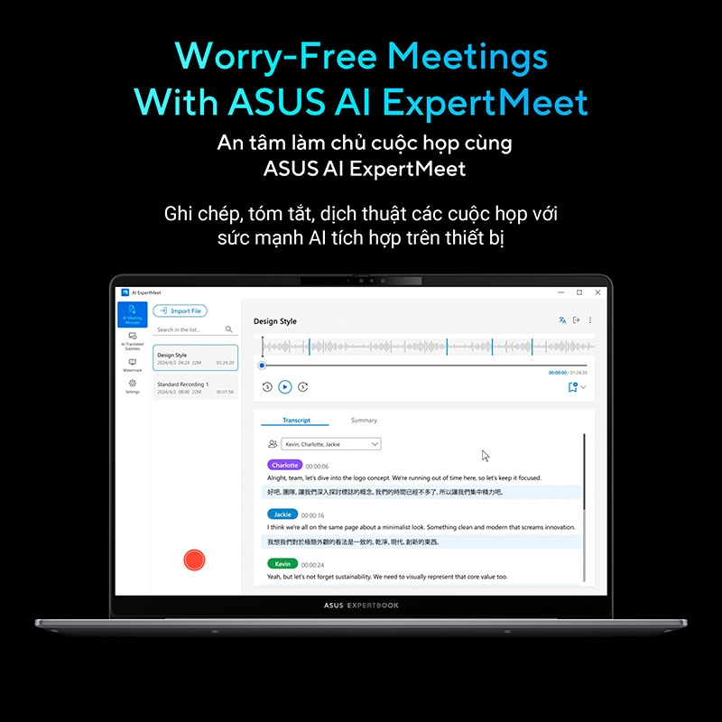 Laptop Asus ExpertBook P5 P5405CSA-NZ0451W (Ultra 5 226V, Intel Arc Graphics, RAM 16GB LPDDR5X, SSD 1TB, 14 Inch WVA WQXGA 144Hz)