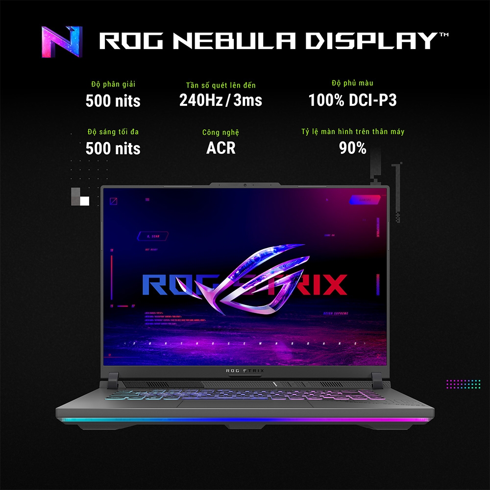 Laptop ASUS ROG Strix G16 G614PM-TS147W (Ryzen 9 8940HX, RTX 5060 8GB, RAM 16GB DDR5, SSD 512GB, 16 Inch IPS 2.5K 300Hz 100% DCI-P3, Win 11 Home)
