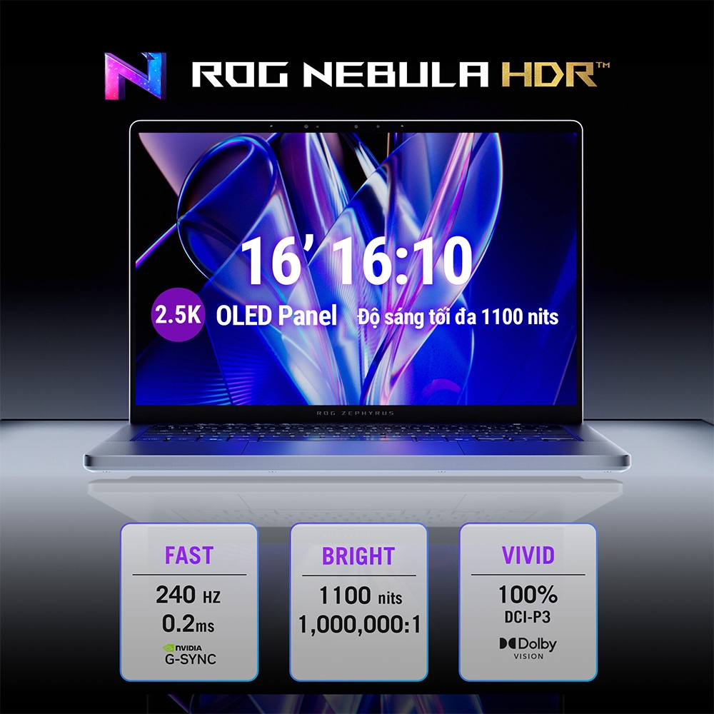 Laptop ASUS ROG Zephyrus G16 GU606AW-TB121W (Ultra 9 386H, RTX 5080 16GB, RAM 32GB LPDDR5X, SSD 1TB, 16 Inch OLED 2.5K 100% DCI-P3, Win 11 Home)