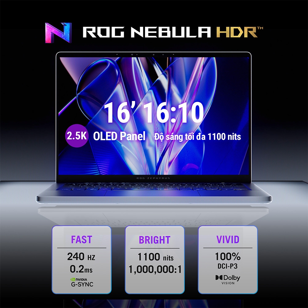 Laptop ASUS ROG Zephyrus G16 GU606AX-TB042WS (Ultra 9 386H, RTX 5090 24GB, RAM 64GB LPDDR5X, SSD 2TB, 16 Inch OLED 2.5K 240Hz 100% DCI-P3, Win 11 Home)