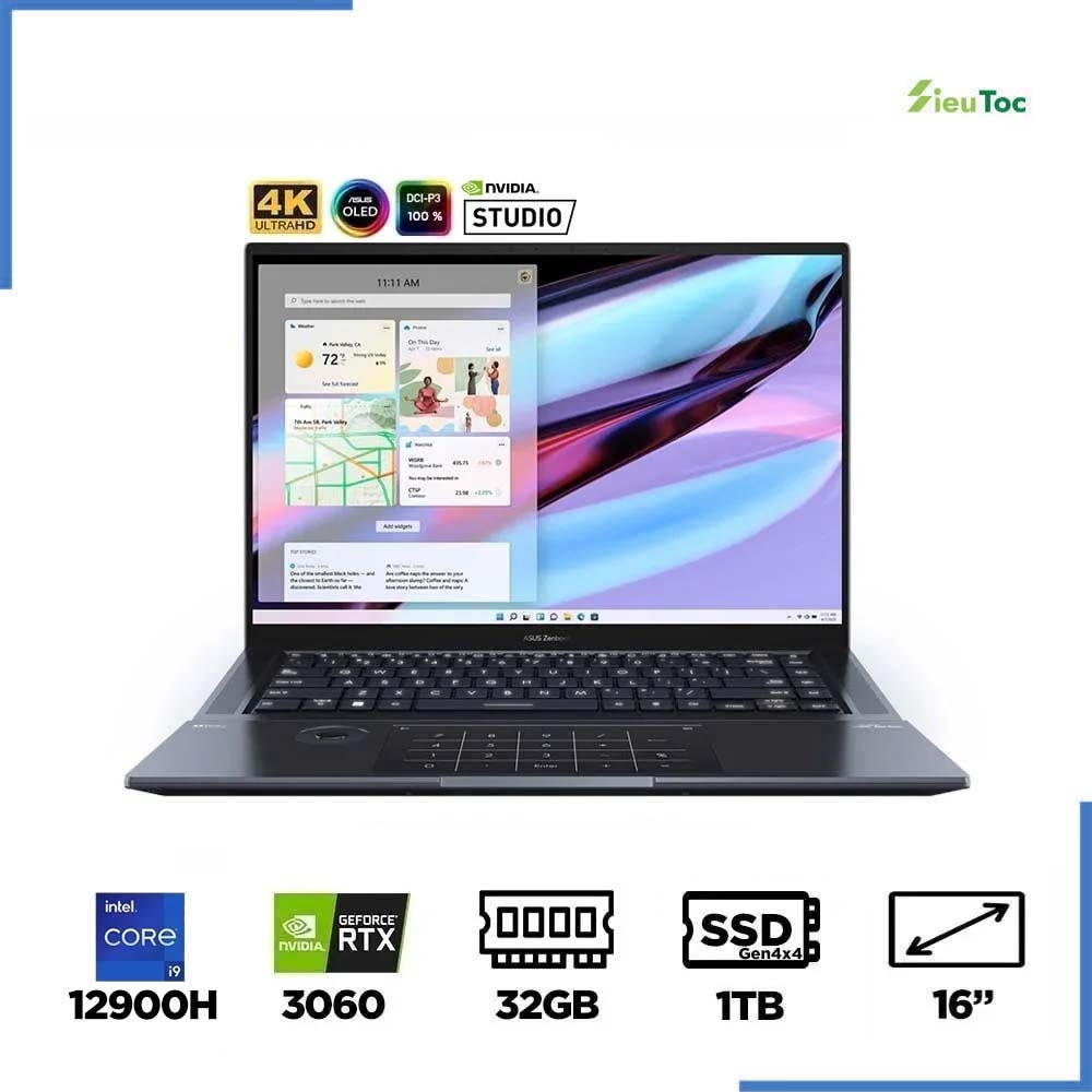 Laptop Asus Zenbook Pro 16X OLED UX7602ZM-ME107W (i9-12900H, RTX 3060 6GB, Ram 32GB DDR5, SSD 1TB, 16 Inch OLED 4K TouchScreen, Bút cảm ứng)