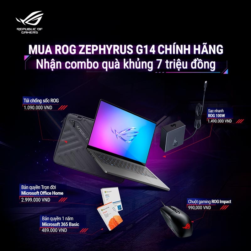 Laptop Gaming Asus ROG Zephyrus G14 GA403WR-QS103WS (Ryzen AI 9 HX 370, RTX 5070 Ti 12GB, RAM 32GB LPDDR5X, SSD 1TB, 14 Inch OLED 3K 120Hz 100% DCI-P3, Win 11/OFFICE2024)