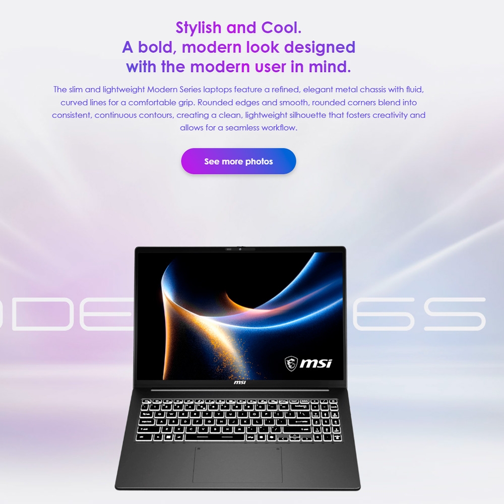 Laptop MSI Modern 16S AI+ G3MG-058VN (Ultra 7 355, Intel Arc Graphics, RAM 32GB DDR5, SSD 1TB, 16 Inch OLED FHD+ 60Hz 100% DCI-P3, Win 11 Home)