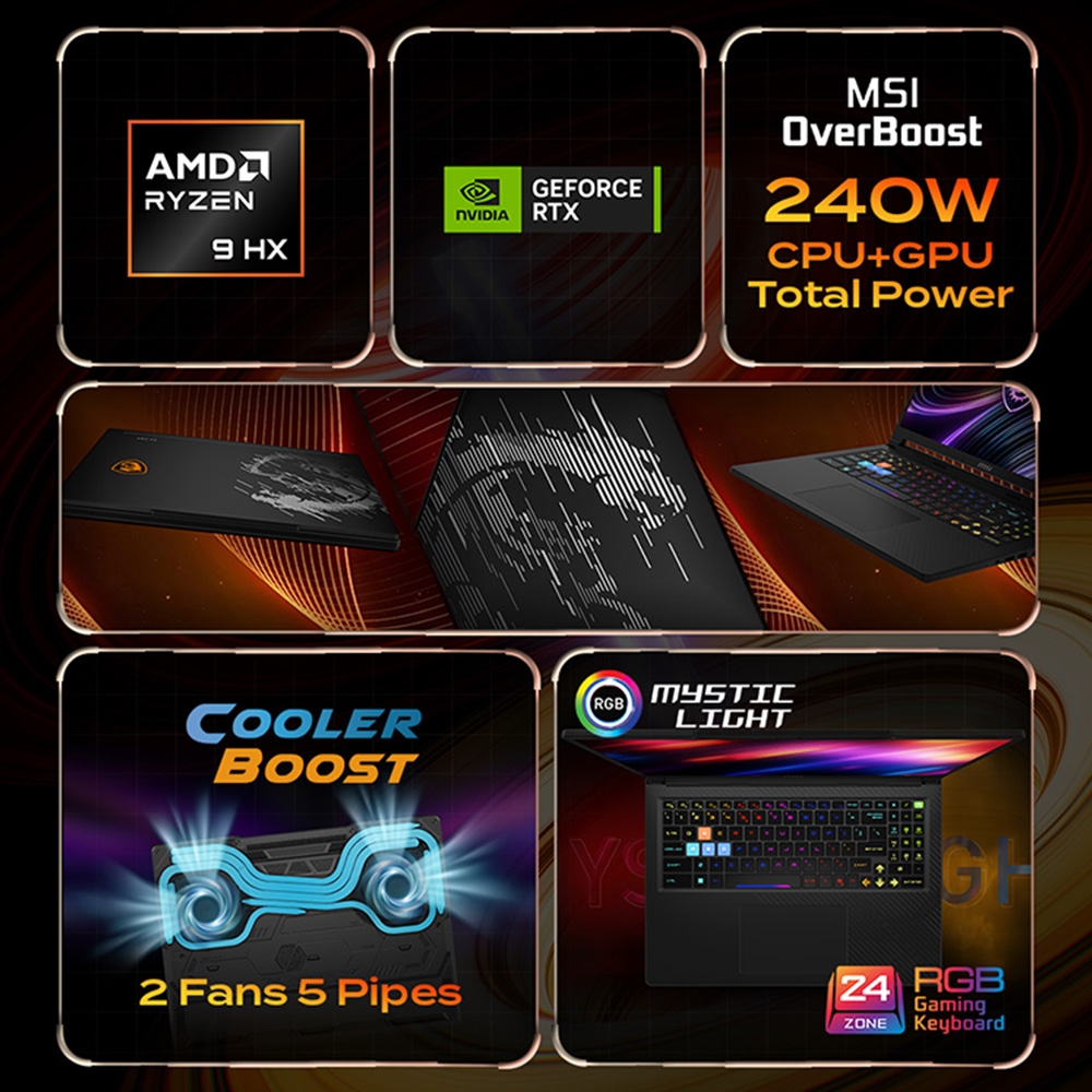 Laptop MSI Raider A16 HX B8WH-031VN (Ryzen 9 8940HX, RTX 5070 Ti 12GB, RAM 32GB DDR5, SSD 1TB, 16 Inch IPS QHD+ 240Hz, Win 11)