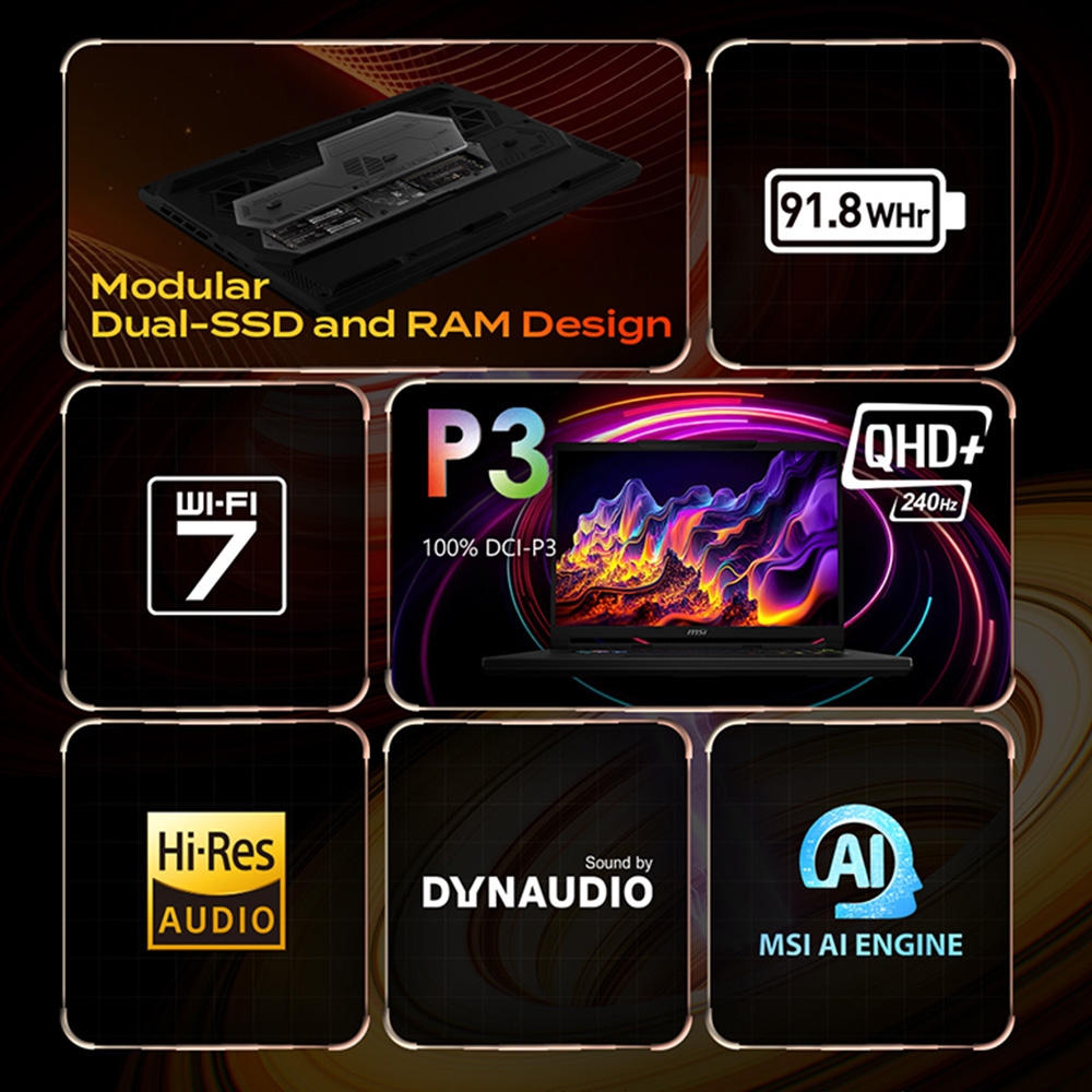 Laptop MSI Raider A16 HX B8WH-031VN (Ryzen 9 8940HX, RTX 5070 Ti 12GB, RAM 32GB DDR5, SSD 1TB, 16 Inch IPS QHD+ 240Hz, Win 11)