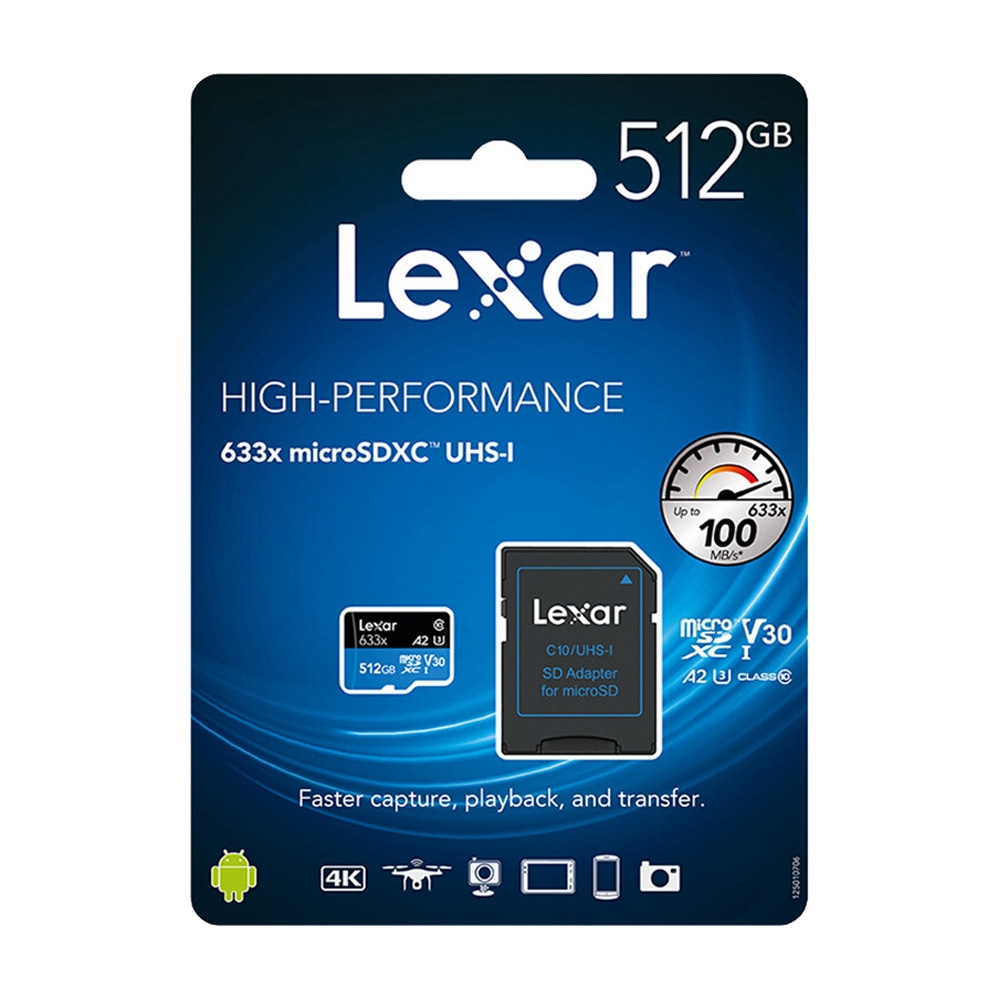 Thẻ Nhớ MicroSDXC Lexar U3 V30 A2 512GB 633x 100MB/s LSDMI512BBAP633A